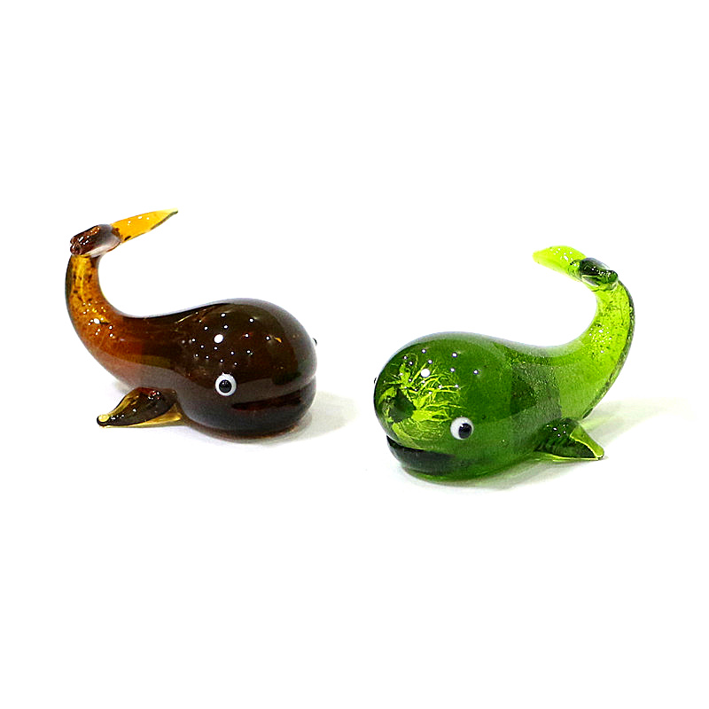 Marine Aquarium - Murano Glass Whale Miniature Figurine Silver
